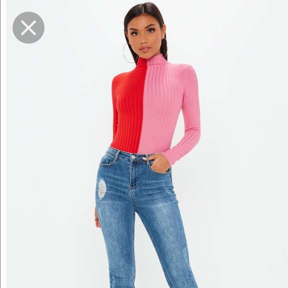 Like new spliced / split high neck bodysuit sz 2 - Picture 2 of 5